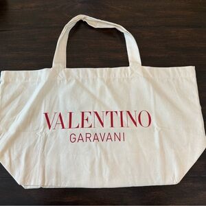 Valentino Garavani Cream and Red Tote Bag